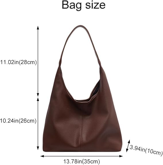 Hobo Bags for Women， Slouchy Tote Bag Soft Casual PU Leather Shoulder Purses 2pcs Work Everyday Handbags Stylish Slouchy Tote Purses（Coffee） - Image 4