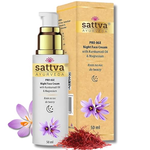 Sattva Ayurveda Pro-Age Nachtcreme mit Kumkumadi-Öl & Magnesium – Anti-Aging Gesichtscreme gegen Falten & Rötungen – 98,1% Natürlich & Vegan, 50 ml