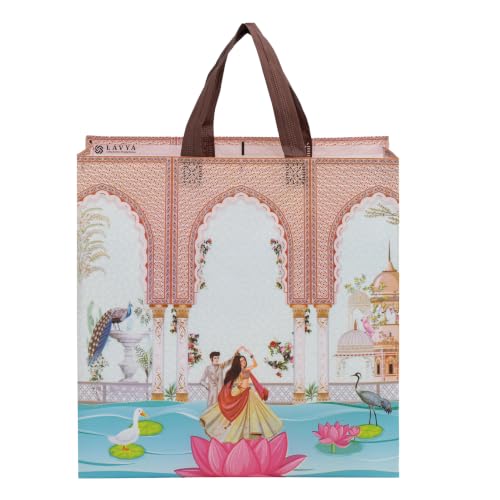 Image of Lavya Medium Size Pack of 20 Pcs Reusable Non-Woven Laminated Gift Bags |For Wedding Gifts, Shagun, Traditional Gifting, Mithai, Dry Fruits Carry Bag (Wedding Special Medium, M-12.5x12.5x4)