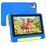 MUISOO 7 Zoll Kinder Tablet mit Hülle, Android Tablet für Kinder, Quad Core Prozessor, 1024x600 HD-Display, 8GB+64GB(128GB TF Expand), WiFi 6, BT5.2, Dual-Kamera Android Tablets, Blau