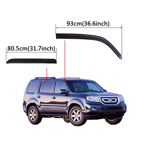 Lightronic Wv94084 Outside-Mount Side Window Visor Deflector Rain Guard, Dark Smoke Shatterproof, 4-Pieces Set For 2009-2015 Honda Pilot #TOP1