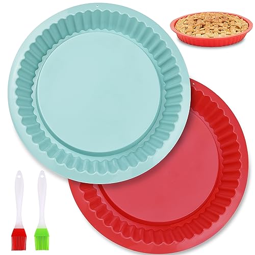GZqiancang 2 PCS Moule Rond Gateau Silicone, 26 cm Moule Gateau Silicone avec 2 Pinceaux pour Gâteaux D'anniversaire, Muffins, Brownies, Gâteaux À La...