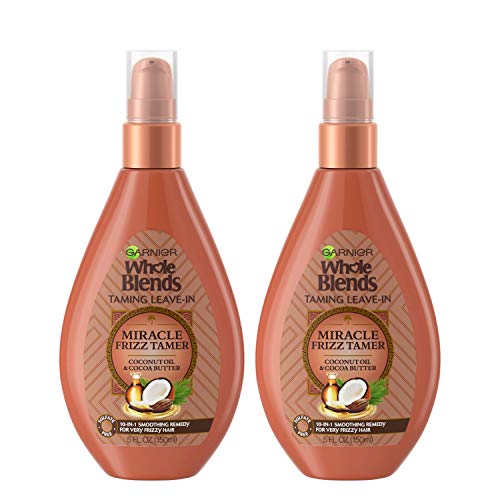 Garnier Haircare Whole Blends Sulfate Free Miracle Frizz Tamer 10-in-1 Frizz Taming Leave-In with Coconut Oil and Cocoa Butter, for Very Frizzy Hair, 2 Count (Packaging May Vary)