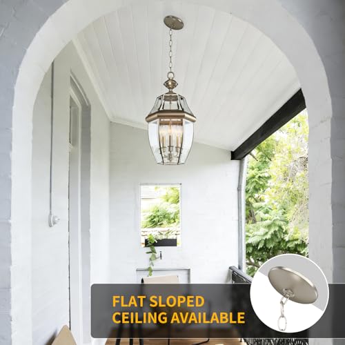 Image of Large Outdoor Pendant Light Fixture 3-Light, 20in Modern Silver Outdoor Chandelier Hanging Porch Light, Metal Exterior Ceiling Mount Hanging Lantern with Clear Glass for Front Door, Entrance, Gazebo