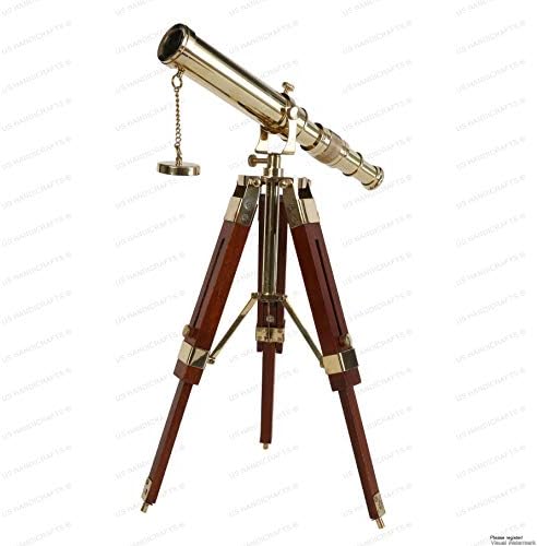 Vintage Brass Telescope on Tripod Stand use DF Lens Antique Desktop Telescope for Home Decor & Table Accessory Nautical Spyglass Telescope for Navy and Outdoor Adventure.