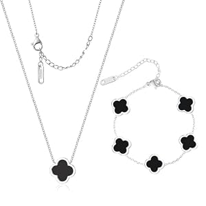 Delicacy Clover Bracelets Necklace Set:Clover Necklaces Clover Bracelet Women Link Bracelets Cute Gold Jewelry
