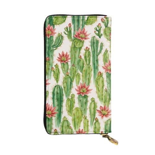 DaihAnle Cactus with Blooming Flowers ﻿Hand-Held Wallet Fashionable Long Microfiber Leather Large Capacity