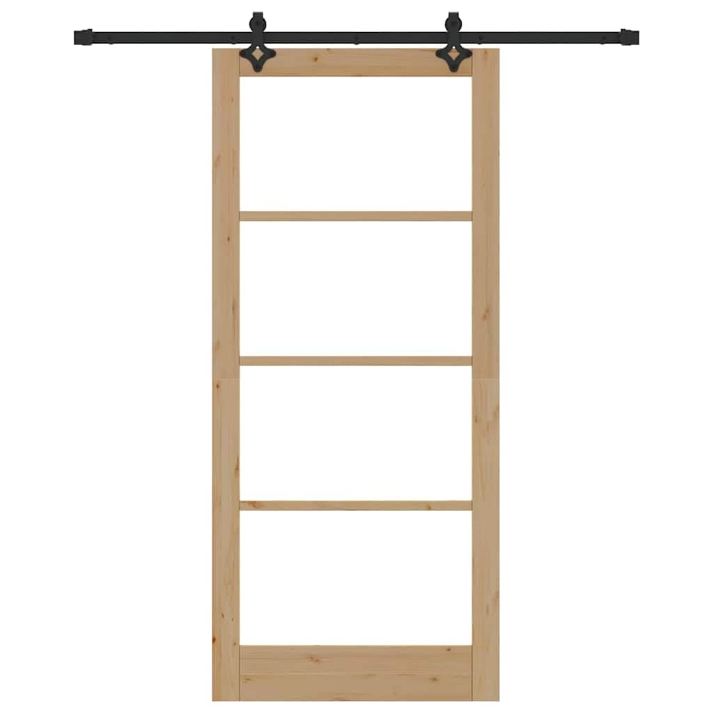 Drzwi przesuwne ORKDAL z litego drewna sosnowego i szkła, naturalnie czarne, 93 x 211 cm, do wnętrz, ciche przesuwanie, zajmuje mało miejsca, nowoczesne wzornictwo