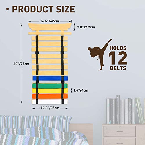 image for Winartton 12 Belts Bamboo Karate Belt Display Rack, Taekwondo Belt Dis