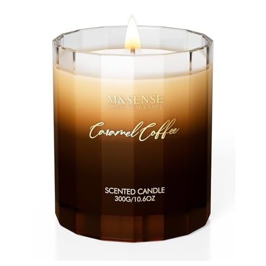 M&SENSE Caramel Coffee Candles for Home Scented, Natural Soy Long Lasting Slow Burning Candle 10.6oz 60 Hours Burn, Organic Aromatherapy Candle Housewarming Appreciation Gift for Women