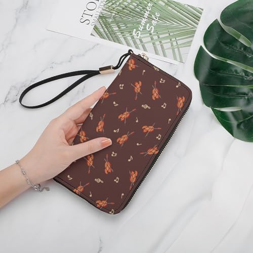 Violin Cartoon Long Wallet for Women Men Coin Pouch Credit Card Holder Zipper Purses with Wristlet4