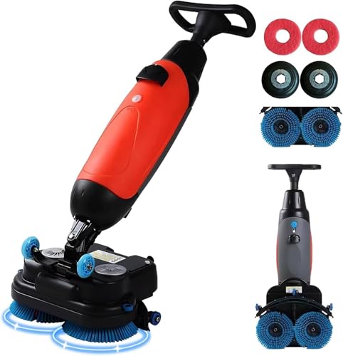 WANGYYDS Floor Polisher Commercial, Dual-Brush Rotary Floor Scrubber, Industrial Floor Cleaning Brush with 360° Rotating Head for Wood Flooring, Ceramic Tiles, Terrazzo, PVC Flooring, Marble Red