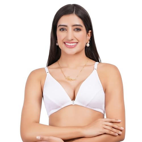 Image of Front Open Non Padded Bra - Made of Pure Cotton Full Coverage Non Wired Seamless Pushup Soft Cup for T-Shirt Saree Dress Sports Garment for Daily Use Everyday