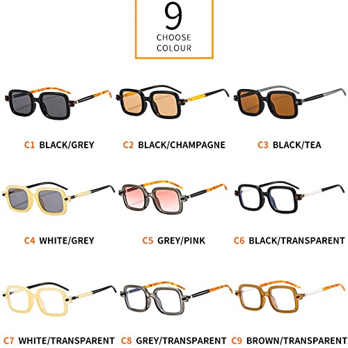 Gafas de sol para mujeres de estilo retro rectangular con proteccion UV400 y marco transparente 7