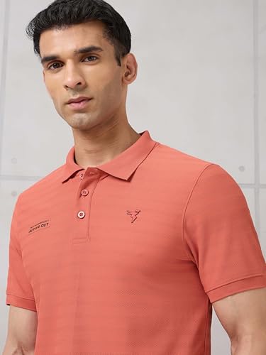 Image of TECHNOSPORT Men's Slim Fit Striped Half Sleeve Polo Active Out T-Shirt for Gym, Sports & Regular Use