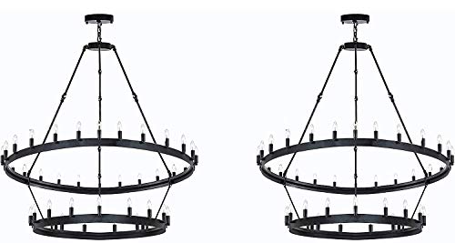 Set Of 2 - Iron Vintage Barn Metal Castile Two Tier Chandelier Chandeliers Industrial Loft Rustic Lighting W 38” H 50” #TOP9