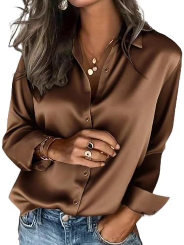 PANOZON Camicie da Donna in Raso di Seta con Bottoni