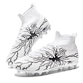 HRJR Men's Soccer Cleats Football Cleats for Unisex-Adult High-Top Spikes Shoes for Youth Big Boys Lightweight Professional Training Turf Outdoor Athletic Sneaker Black 6.5 White 11