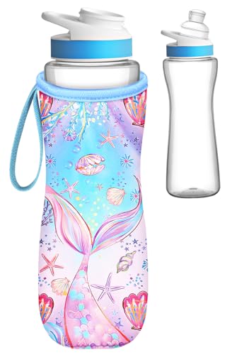Toykee Water Bottle Sleeve for Cirkul 22 oz - Blue Pink Dreamy Ocean Tail Bottles Cover Holder Carrier Bag with Handle Strap