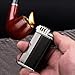 Tilt Soft Flame Butane Lighter, Reusable, Adjustable Flame, Zinc Alloy + Leather, High-end Gift for Men.(Black1)