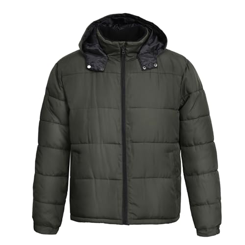Image of Men's Hooded Puffer Jacket Down Alternative Lightweight Warm Coat Stand Collar Winter Insulated Quilted Coat