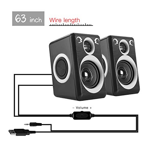 RECCAZR Computer Speakers with Surround Sound 2.0CH USB Wired Powered Multimedia Speaker for Desktop/TV/PC/Laptops/Smart Phone Built-in Four Loudspeaker Diaphragm (Gray)