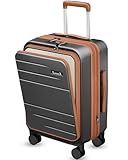 Carry On Luggage 22x14x9 Airline Approved, FLO5 Expandable Polycarbonate Suitcase with Front Pocket (FX-Core, Brown-Black, 20 Inch)