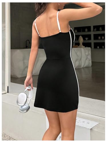 Milumia Women's Square Neck Contrast Binding Mini Dress Spaghetti Strap Tennis Dresses with Shorts2