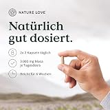 NATURE LOVE® Bio Maca Kapseln (schwarz) - 3000 mg je Tagesdosis - 180 Kapseln - Mit natürlichem Vitamin C - Ohne Magnesiumstearat, Zertifiziert Bio, hochdosiert, vegan, in Deutschland produziert