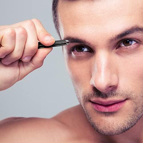 Kichly Tweezers for Facial Hair, Eyelashes and Eyebrows Women & Men - Precision Tweezers Professional - Slanted & Pointed Tip - Ingrown Hair and Blackhead Remover - Set of 4 Tweezers (Black)