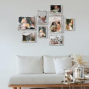 Luckylife picture frame set 10 pack gallery wall frame collage with 8×10 5×7 4×6 frames in distressed white finishes  urban country home decor