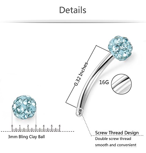 Orazio 8Pcs 16G Stainless Steel Eyebrow Ear Navel Belly Lip Ring Body Piercing Jewelry 8Mm #TOP1