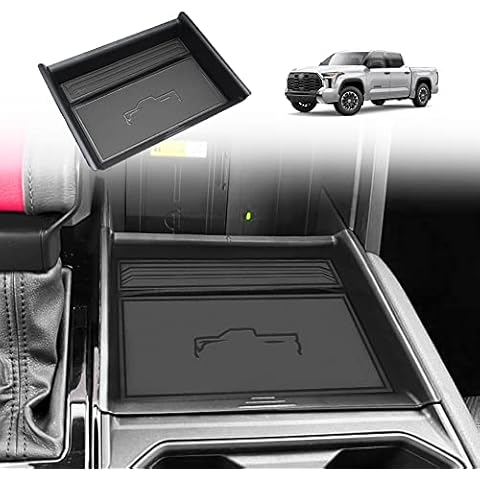 TripleAliners for 2022-2023 Tundra Center Console Leather Insert Storage Organizer Accessories with Leather Trim Compatible with Toyota Tundra 2023 2022 SR SR5 Limited TRD PRO (Leather Black) Cover