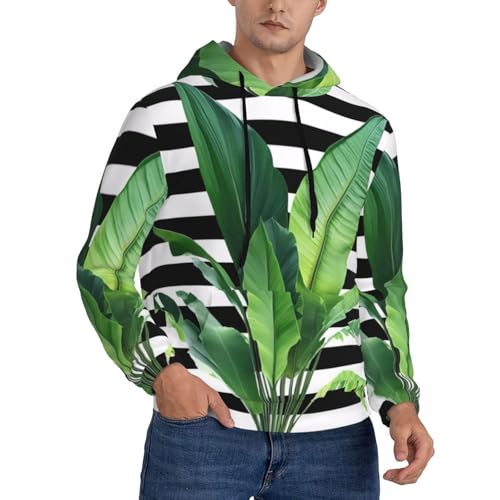 Men'S Hoodies Pullover Green Palm Leaf Print Hooded Sweatshirt Long Sleeve Hoodie Casual Tops With Pocket