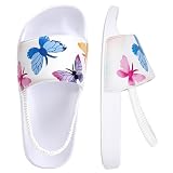 Torotto Unisex-Kinder Badeschlappen Sommer Flache Hausschuhe Badesandalen rutschfest Schlappen Badeschuhe(Weißer Schmetterling, 28/29EU)