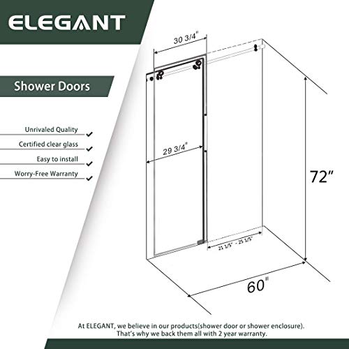 Elegant 60 In. W X 72 In. H Frameless Sliding Shower Door, 3/8 In. Clear Glass Shower Enclosure With Handle, Brushed Stainless Steel #TOP5
