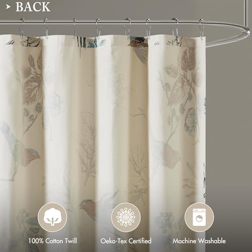 image for Madison Park Shower Curtain, Bird & Leaf Print, Farmhouse Shower Curta