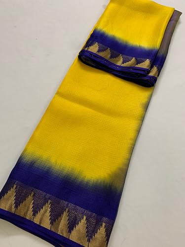 Image of Women's Bhagalpuri Pure Kota Doria Silk Net Saree With Temple Zari Border and Running Blouse Piece