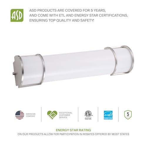 ASD LED 36" Vanity Flush Mount Light Fixture, Linear Bathroom Lighting Bar | 3CCT, Dimmable, Energy Star, ETL Listed | 30W 2650LM 3000-5000K 120V | Long Tube Bath Wall Sconce Over Mirror | Nickel by ASD - Used condition - Image 8