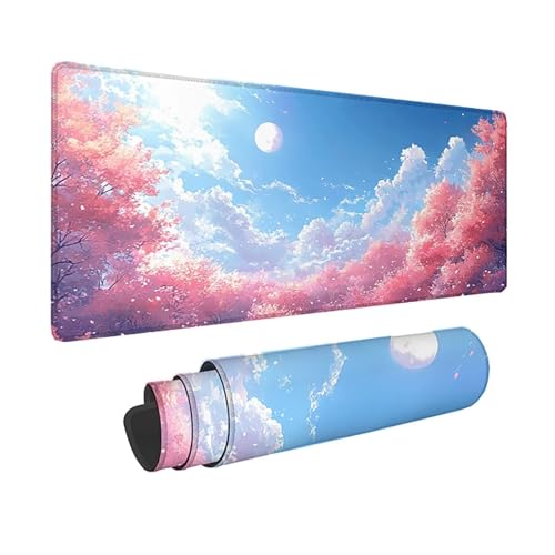 Tapis de souris XXL rose fleurs de cerisier 1200x600mm pour bureau stylé