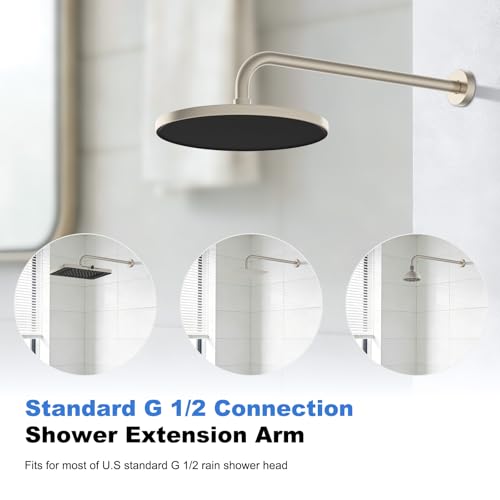 Hibbent 16 Inch All Metal Shower Extension Arm, Extra Long Stainless Steel Rainfall Shower Arm Water Outlet with Flange, Wall Mounted Shower Head Extender, Brushed Nickel - image 5
