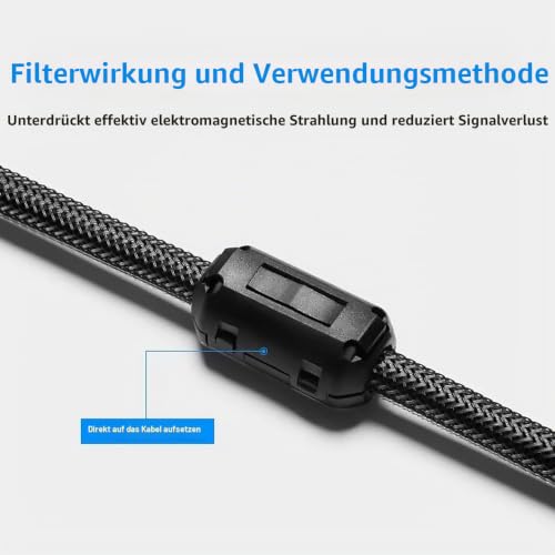 GOIYZTTR 40 Stück Ferritkerne Ferritfilter 5 Verschiedene Größen Klappferrit Schwarz Ferrit Ringkern Kabel Clip Set 3.5 mm, 5 mm, 7 mm, 9 mm, 13 mm Innendurchmesser für Kabel RFI, EMI