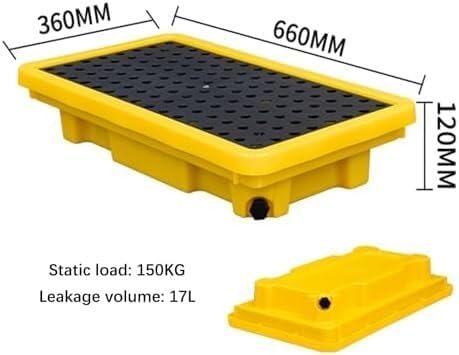 Yellow & Black Spill Containment Pallets - Modular Polyethylene Platforms for Factories, Garages & Painting, Removable Stacking Storage, 66x36x12CM