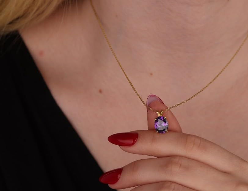 Pendentif améthyste véritable qui ne ternit pas, en argent 925 doré