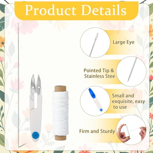 kaiolbly 9 Piece Lei Needle Kit Lei Making Supplies with 4 Long Needles 4 Waxed Strings 1 Sewing Scissors for Hawaiian Leis Stitch Crafts DIY Floral Garland - Thumbnail 3