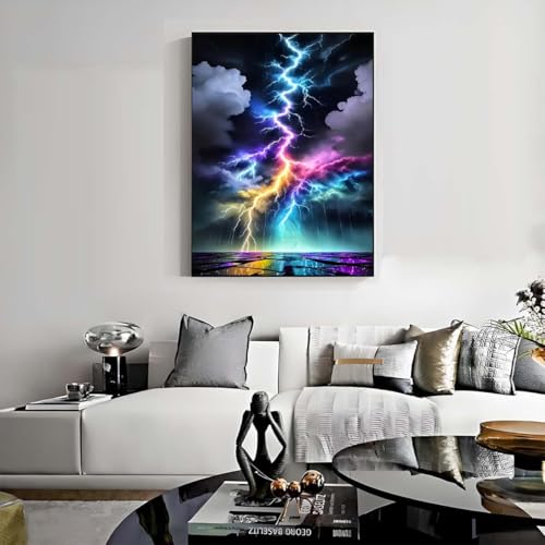 Image of Colorful Lightning Stamped Cross Stitch Kits for Beginners Adults, Dimensions Needlepoint Art Crafts,Counted Cross Stitch Kits Embroidery Kits for Beginners Adults for Home Decor 11.8X15.7inch