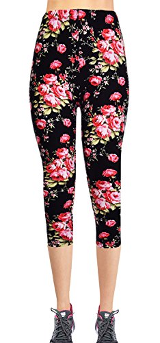 High Quality Printed Capris (Rose Noir), One Size