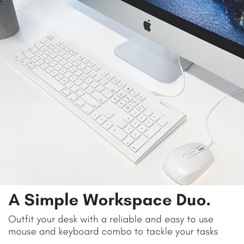 Image of Macally 104 Key USB Wired Keyboard and Mouse Combo with Apple Shortcut Keys for Mac, iMac, Macbook, and Windows PC (MKEYECOMBO), White