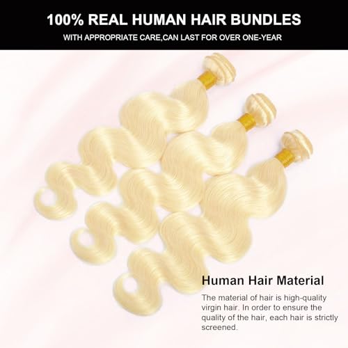 Image of 613 Bundles Human Hair 22 inch 24 inch 26 inch 300g 16A Blonde Bundles Human Hair Body Wave 100% Real Human Hair 3X Longer Lifespan 100% Unprocessed Brazilian Virgin Hair 613 Body Wave Human Hair Bundles