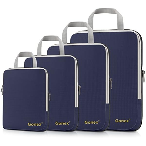 Gonex Packing Cubes Zestaw toreb na ubrania, 3- lub 4-częściowy zestaw kostek podróżnych, organizer do walizki, kolor niebieski (zestaw 4-częściowy)